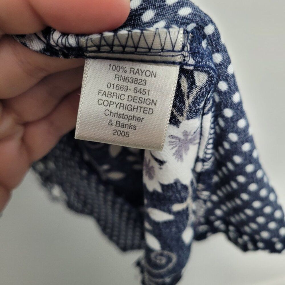 Vintage y2k blue white floral mixed print polka dot trumpet maxi skirt size 10 - Picture 5 of 7
